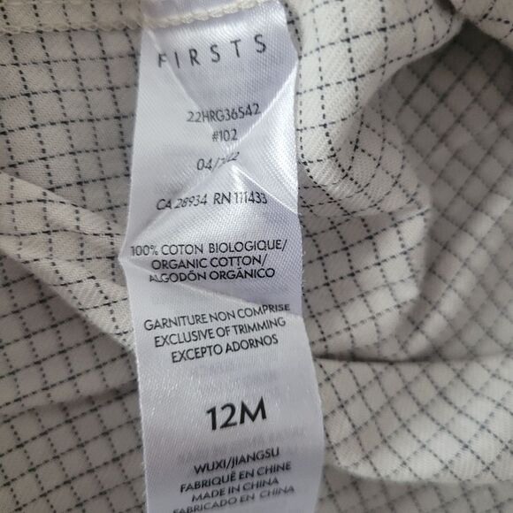 FIRSTS by Petit Lem size 12 months white blue pattern button up shirt - Picture 2 of 3